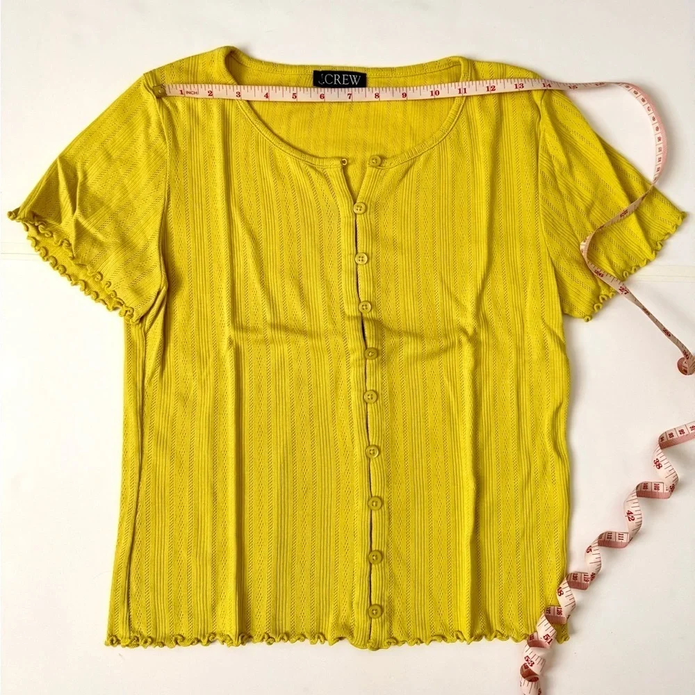 J.Crew Pointelle Cotton Knit Short Sleeve Cardigan Yellow Small